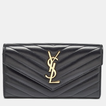 Saint Laurent Black Chevron Leather Envelope Wallet