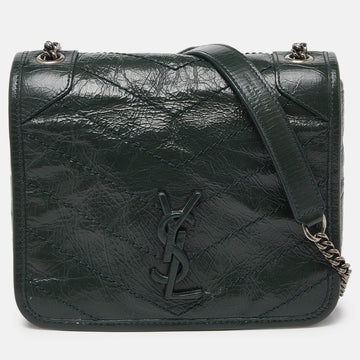 Saint Laurent Green Crinkled Leather Niki Chain Shoulder Bag