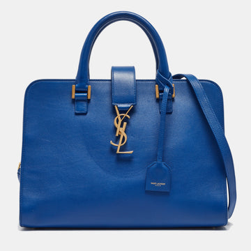 Saint Laurent Blue Leather Small Monogram Cabas Bag