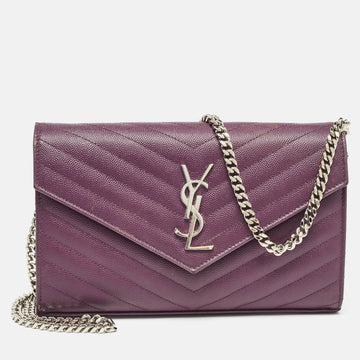 Saint Laurent Purple Matelasse Leather Monogram Envelope Wallet on Chain