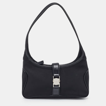 SALVATORE FERRAGAMO Black Canvas and Leather Hobo