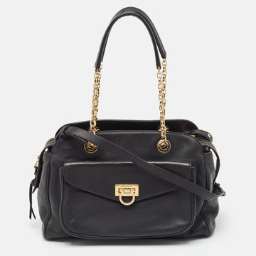 SALVATORE FERRAGAMO Black Leather Aline Smooth Shoulder Bag