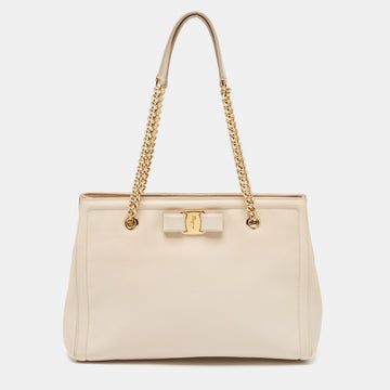 SALVATORE FERRAGAMO Beige Leather Melike Tote