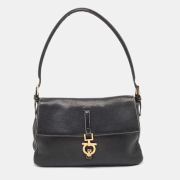 SALVATORE FERRAGAMO Black Leather Gancio Hobo