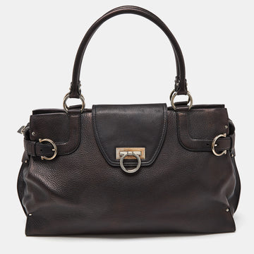 SALVATORE FERRAGAMO Black Leather Virna Tote