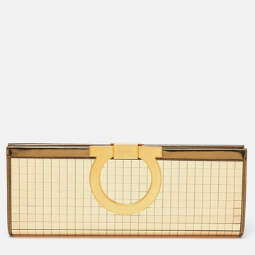 SALVATORE FERRAGAMO Gold Acrylic and Leather Musa Gancini Clutch