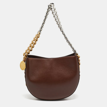 STELLA MCCARTNEY Brown Faux Leather Medium Frayme Shoulder Bag