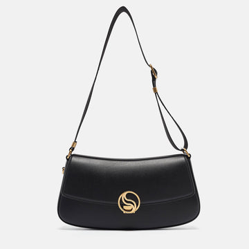 STELLA MCCARTNEY Black Leather S-Wave Shoulder Bag