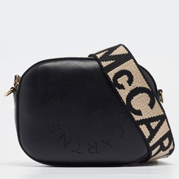 STELLA MCCARTNEY Black Perforated Logo Faux Leather Crossbody Bag