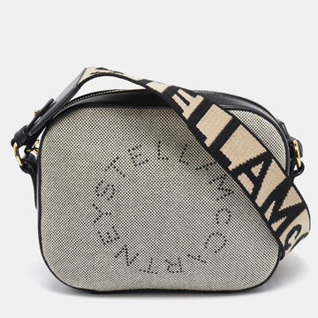 STELLA MCCARTNEY Black/White Logo Canvas and Leather Camera Crossbody Bag