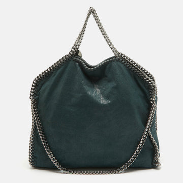 STELLA MCCARTNEY Dark Green Faux Leather Fold Over Falabella Tote