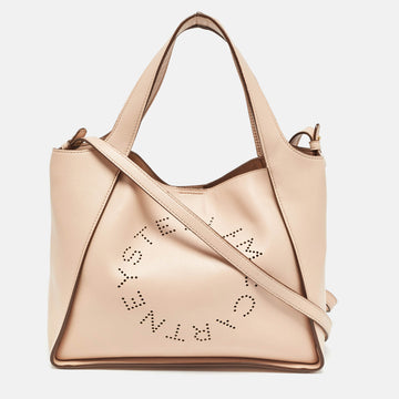 STELLA MCCARTNEY Beige Faux Leather Perforated Logo Tote