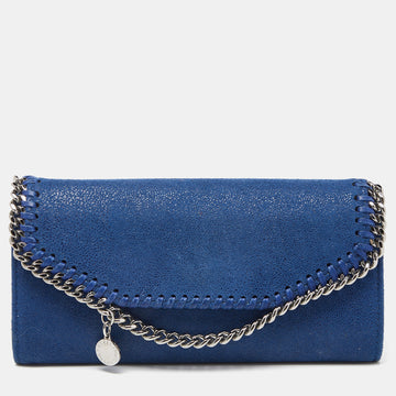 STELLA MCCARTNEY Blue Shimmer Faux Suede Falabella Flap Wallet