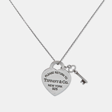 TIFFANY & CO. Return To Tiffany Heart Tag Key Sterling Silver Pendant Necklace