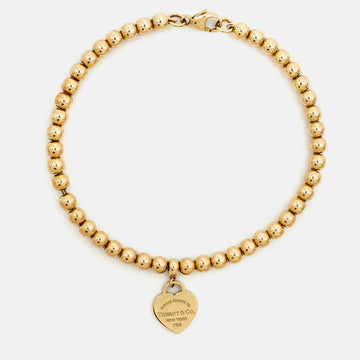 TIFFANY & CO. Return To Tiffany Love Heart Tag 18k Yellow Gold Beaded Bracelet