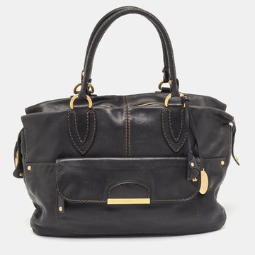 TOD'S Black Leather Front Pocket Satchel