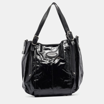 TOD'S Black Coated Canvas G-Line Easy Sacca Tote