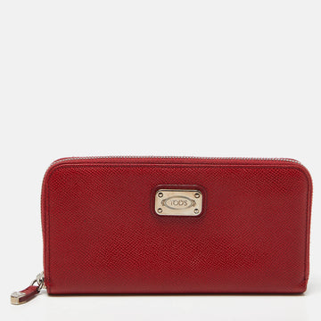 TOD'S Red Leather Zip Around Wallet