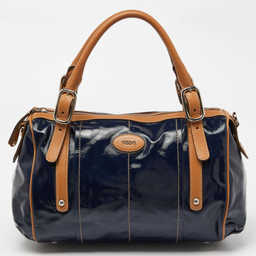 Tod’s Navy Blue/BrownCoated Canvas and Leather G-Bag Easy Sacca Satchel
