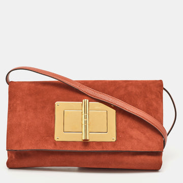 TOM FORD Brick Brown Suede Natalia Convertible Clutch