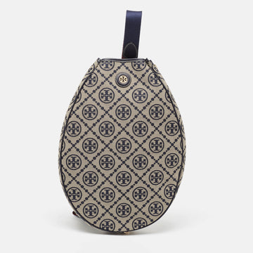 TORY BURCH Navy Blue T Monogram Jacquard Canvas Tennis Bag