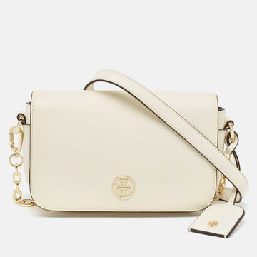TORY BURCH Off White Leather Robinson Chain Shoulder Bag
