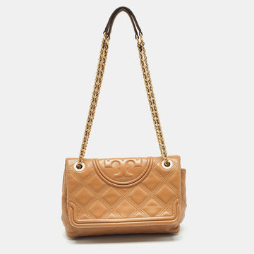 TORY BURCH Brown Quilted Leather Fleming Shoulder Bag