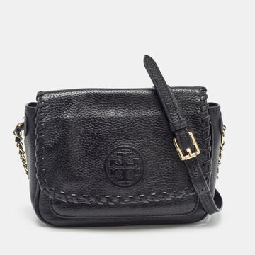 TORY BURCH Black Leather Mini Marion Crossbody Bag