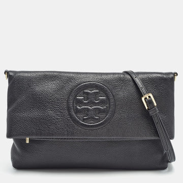 TORY BURCH Black Leather Thea Fold Over Crossbody Bag