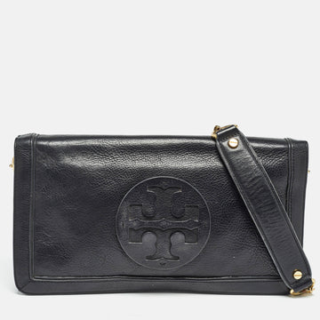 TORY BURCH Black Leather Reva Chain Flap Bag