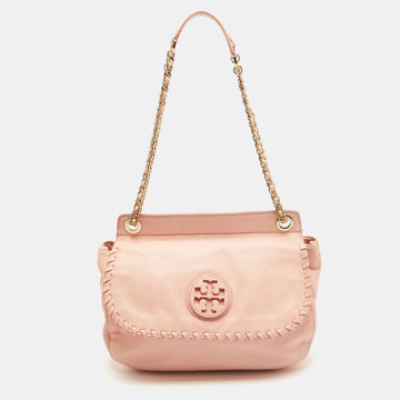 TORY BURCH Peach Leather Marion Shoulder Bag