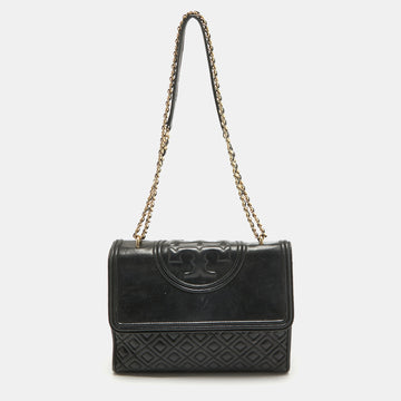 TORY BURCH Black Quilted Leather Fleming Shoulder Bag