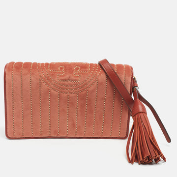 TORY BURCH Brown Brick Quilted Velvet Small Kira Shoulder Bag