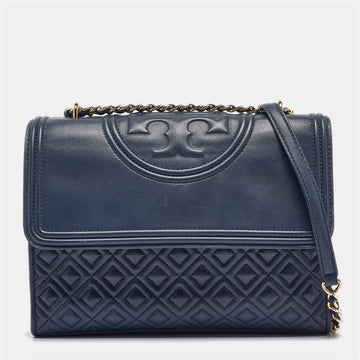 TORY BURCH Navy Blue Quilted Leather Fleming Shoulder Bag