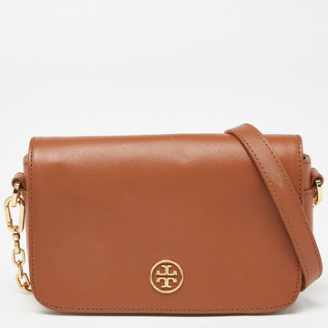 TORY BURCH Brown Leather Robinson Chain Shoulder Bag