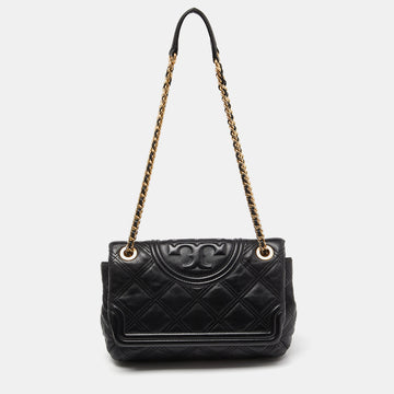 TORY BURCH Black Leather Fleming Soft Shoulder Bag