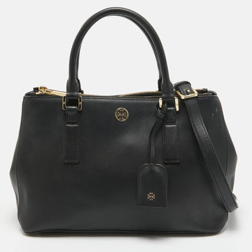 TORY BURCH Black Saffiano Leather Double Zip Robinson Tote