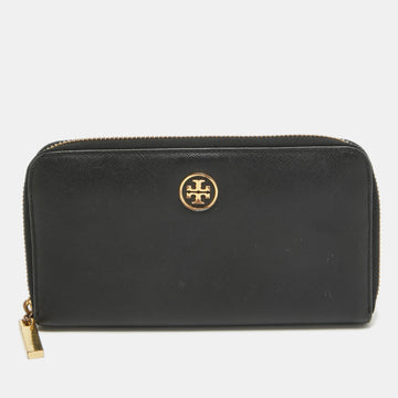 TORY BURCH Black Saffiano Leather Robinson Zip Continental Wallet