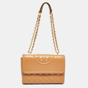TORY BURCH Brown Quilted Leather Fleming Shoulder Bag