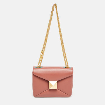 VALENTINO Old Rose Leather One Stud Chain Shoulder Bag