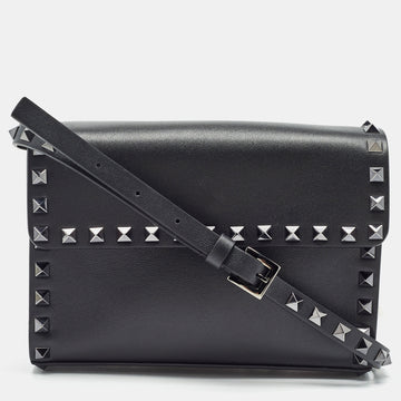 VALENTINO Black Leather Rockstud Crossbody Bag