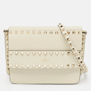 VALENTINO Off White Leather Rockstud Flap Crossbody Bag