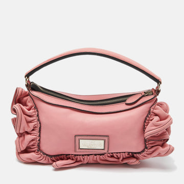 VALENTINO Pink Leather Raffles Detail Shoulder Bag
