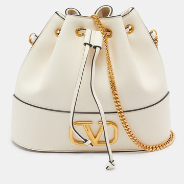 VALENTINO Off White Leather VLogo Bucket Bag