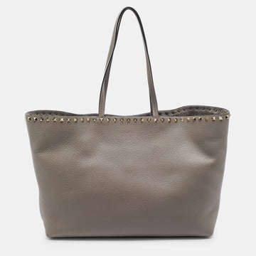 VALENTINO Beige Grainy Leather Rockstud Tote