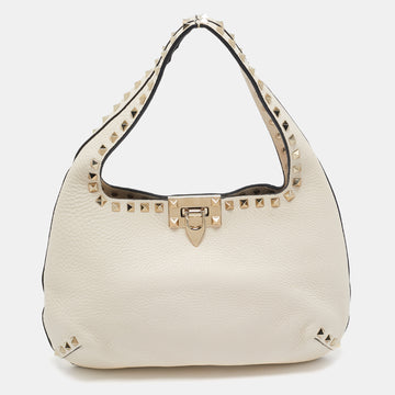 VALENTINO Off White Leather Rockstud Hobo