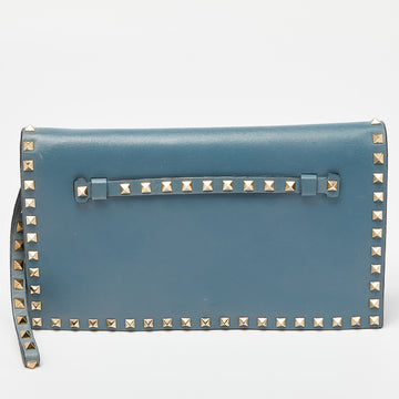 VALENTINO Blue Leather Flap Rockstud Clutch