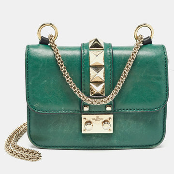 VALENTINO Green Leather Mini Glam Lock Shoulder Bag