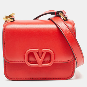 VALENTINO Red Leather Micro VSling Shoulder Bag