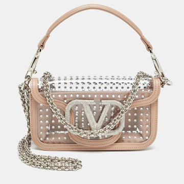 VALENTINO Beige PVC and Leather Small Crystals Loco Shoulder Bag